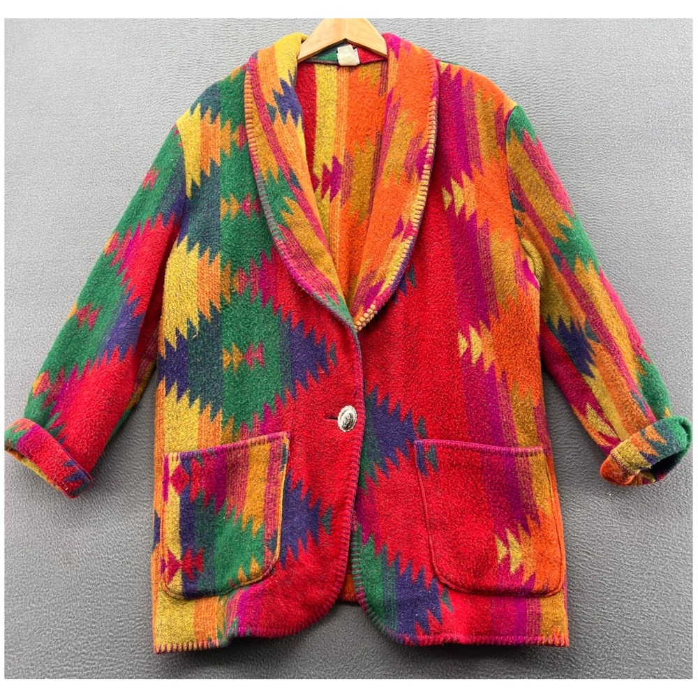 VTG Ali Miles Jacket Women's Size 16 Southwestern Aztec Wool Blend Shawl Collar